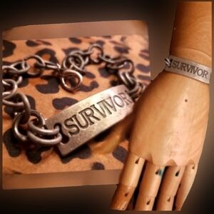 Hand made silver chunky chain Survivor graphics nameplate bracelet unisex NWT